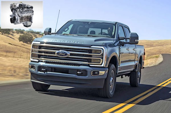 Известен също като Scorpion, 6,7-литровият турбодизелов Power Stroke V8 беше представен през 2011 г., заменяйки по-ранен 6,4-литров двигател от същото семейство. За капак - стана по-мощен. Неговите 475 конски сили бяха най-добрите в класа и версия с висока мощност пристигна през моделната година 2023 с 500 конски сили.

Високата производителност е стандартна в най-висококачествените ограничени версии на пикапите F-250 , F-350 (на снимката) и F-450 Super Duty, както и допълнителна опция за други.